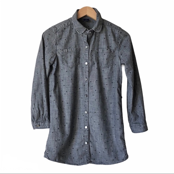 Gap Kids Gray Denim Shirt Dress Star Print Girl’s L - Picture 1 of 10